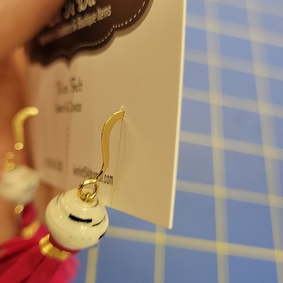 Tassel & Bead Pink & Gold Earrings 2" - Picture 4 of 4